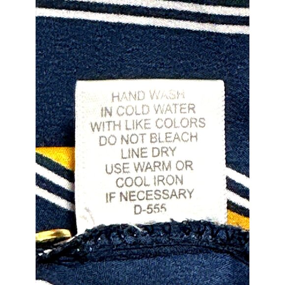 MPH Collection PL Navy Mustard Vertical Stripe Collared Button Front Shirt Dress - Picture 8 of 8